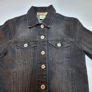 VTG Denim Jacket Womens M Black Faded Jean Biker Trucker Motorcycle Crop Y2K